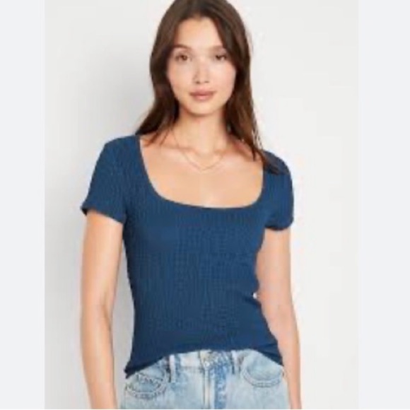 Old Navy Tops - 🌺NWT-Old Navy Fitted Square-Neck T-Shirt-Textured Blue